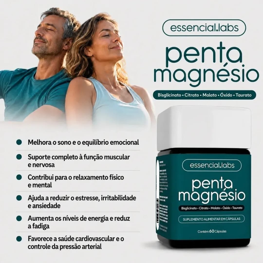 PENTA MAGNÉSIO - Bisglicinato + Dimalato + Citrato + Taurato + Óxido de Magnésio - A Combinação Perfeita de 5 Magnésios com Máxima Pureza e Biodisponi...