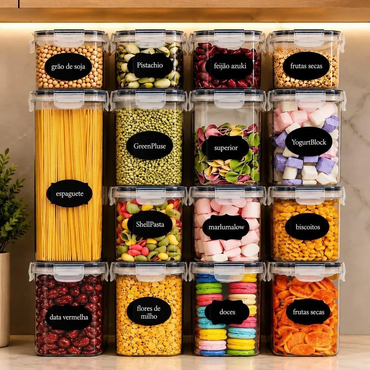 Kit 15 Potes Herméticos - Organizador Com Tampa Para Alimentos