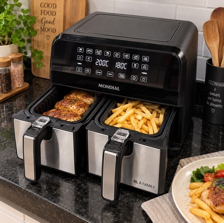 Fritadeira Air Fryer Dual Duplo Cesto 8L Mondial 2200W - AFD-01-BI