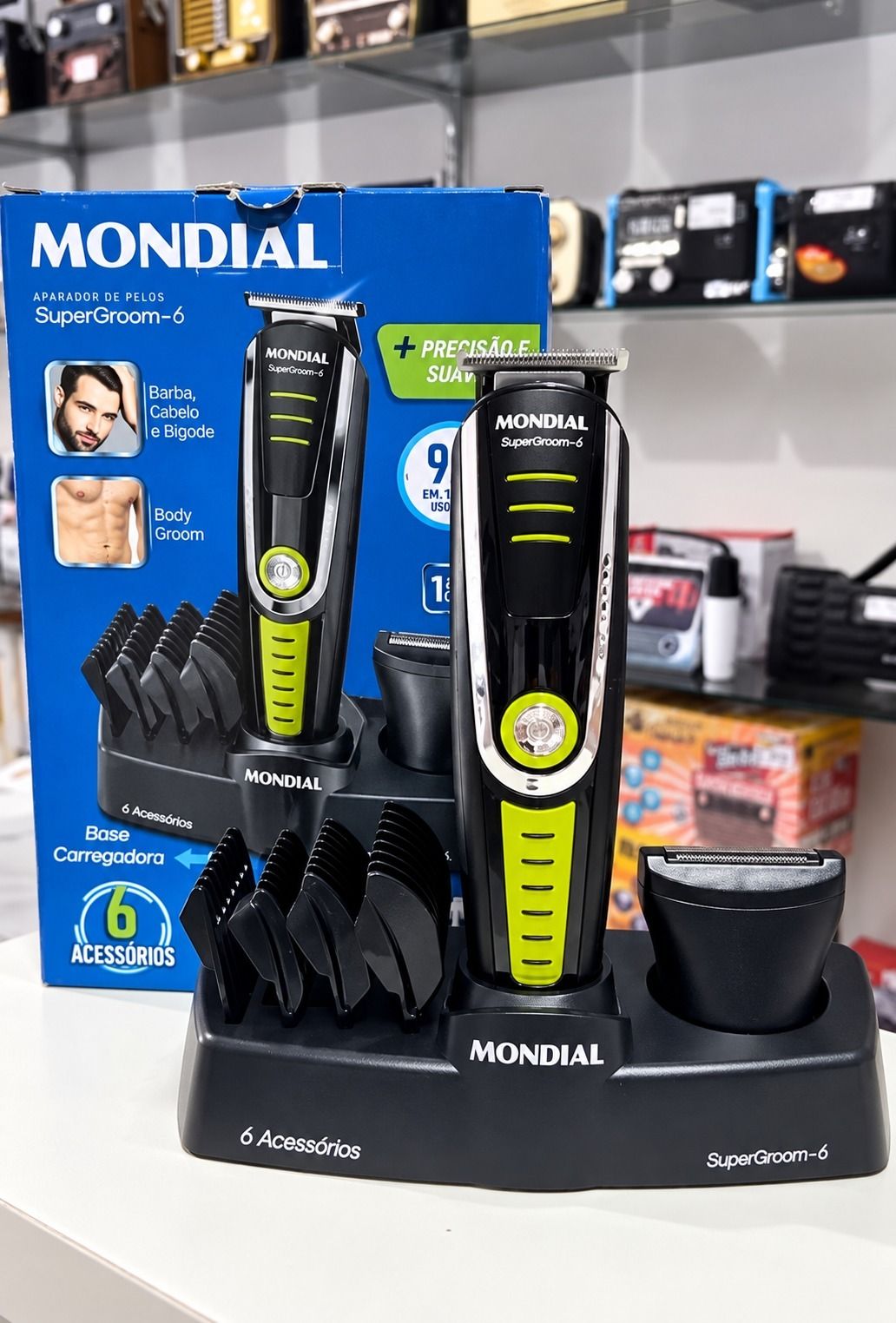 Cortador De Cabelo Mondial Super Groom 6 Bg-04 Melhor Categ Preto/verde