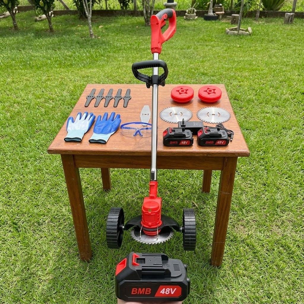 Roçadeira Eletrica cortador de grama 48V Bivolt 2 baterias portátil sem fio com rodas