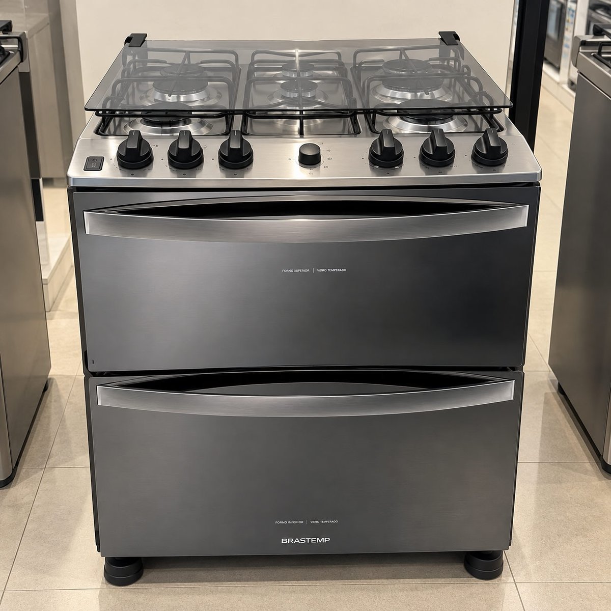 Fogão Brastemp 5 Bocas Duplo Forno Cor Inox Botões Removíveis - BFD5NCR 220V