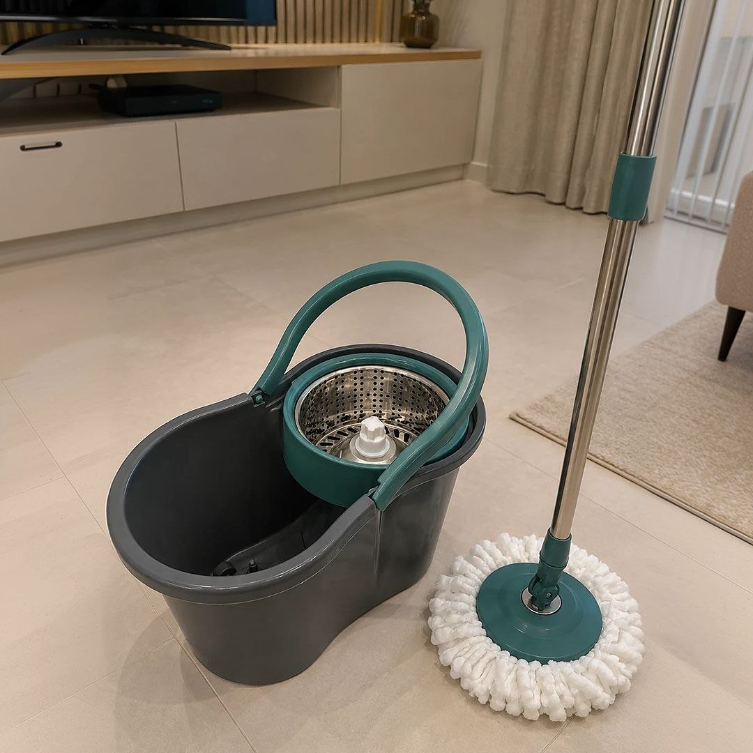 Esfregao Mop Giratorio 8 Litros Cesto Inox 2 Refil Pro Unica