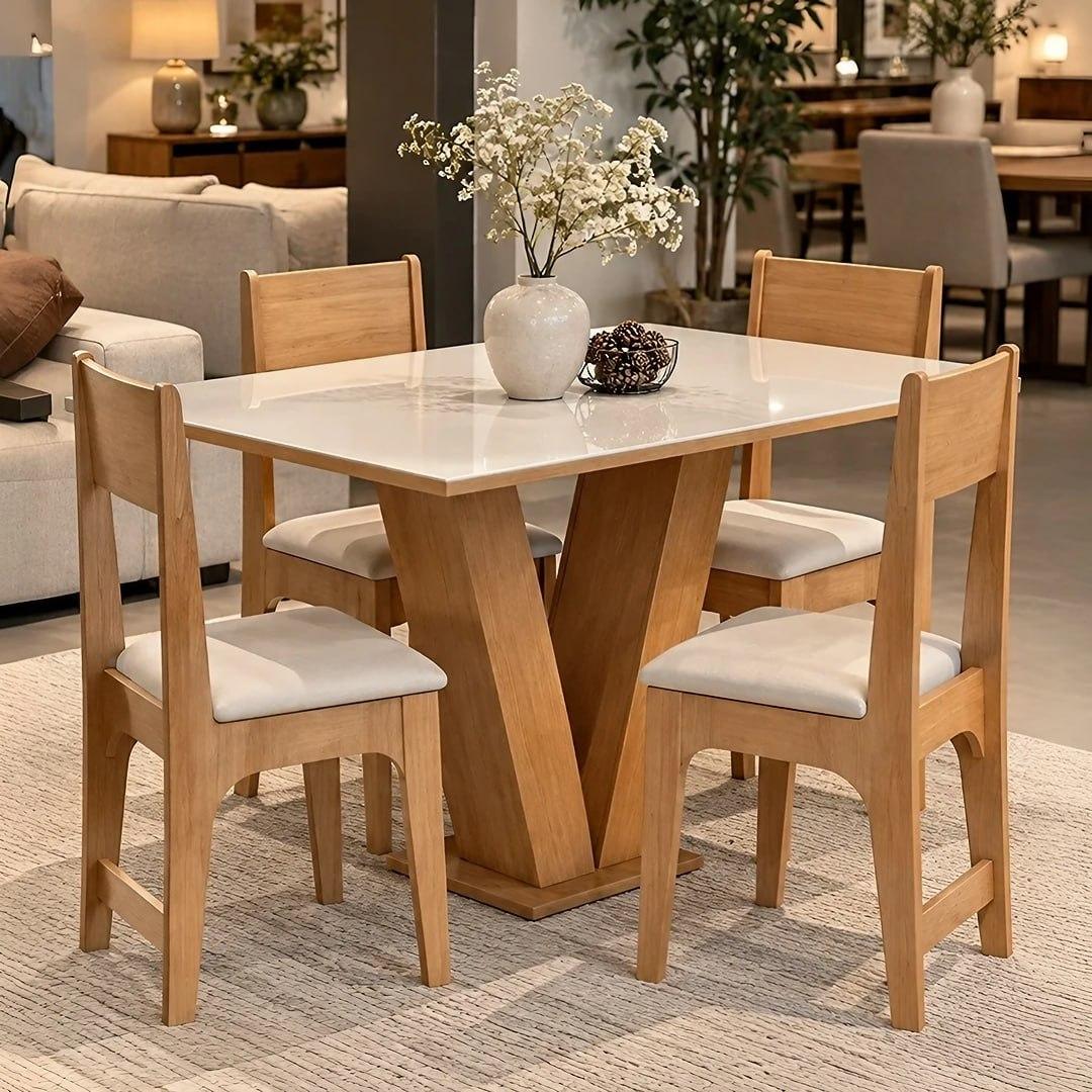 Conjunto de Jantar Vivi com 4 Cadeiras Estofadas + Mesa Retangular
