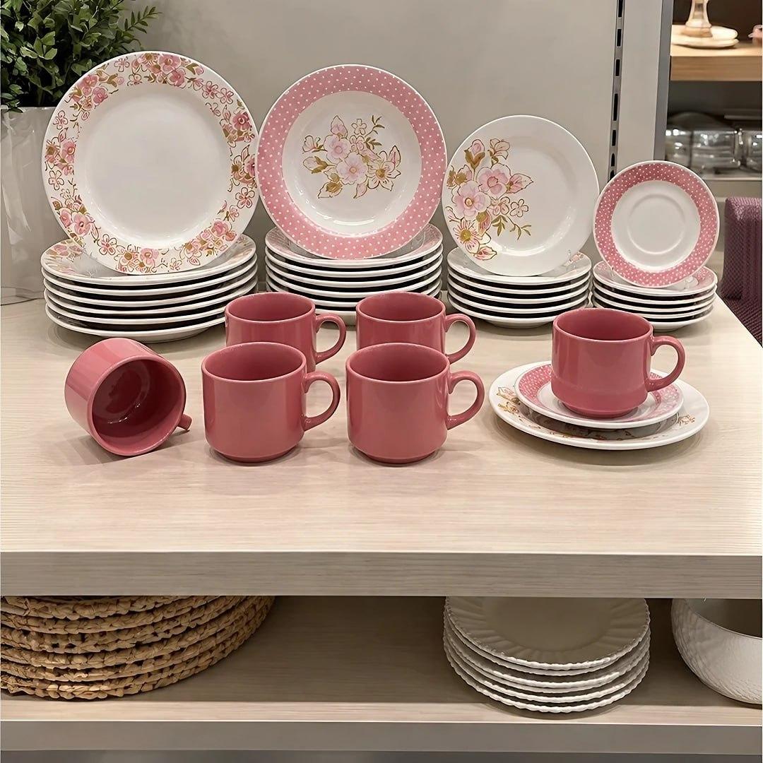Aparelho De Jantar Biona Sweet Moment Cerâmica 30 Peças 5160 Cor Rosa