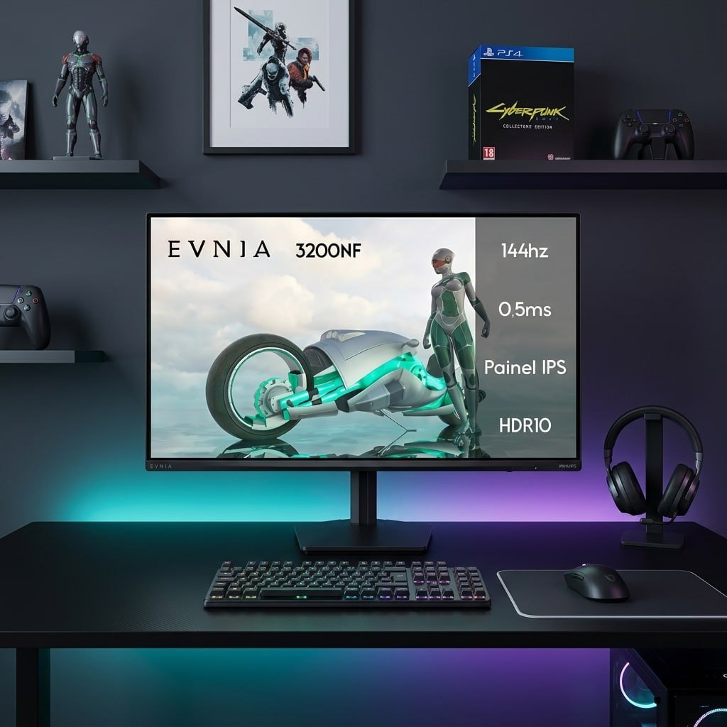 Monitor Gamer Phillips 24 Evnia Ips 144hz 0.5ms Wide Fullhd Preto 127/220v