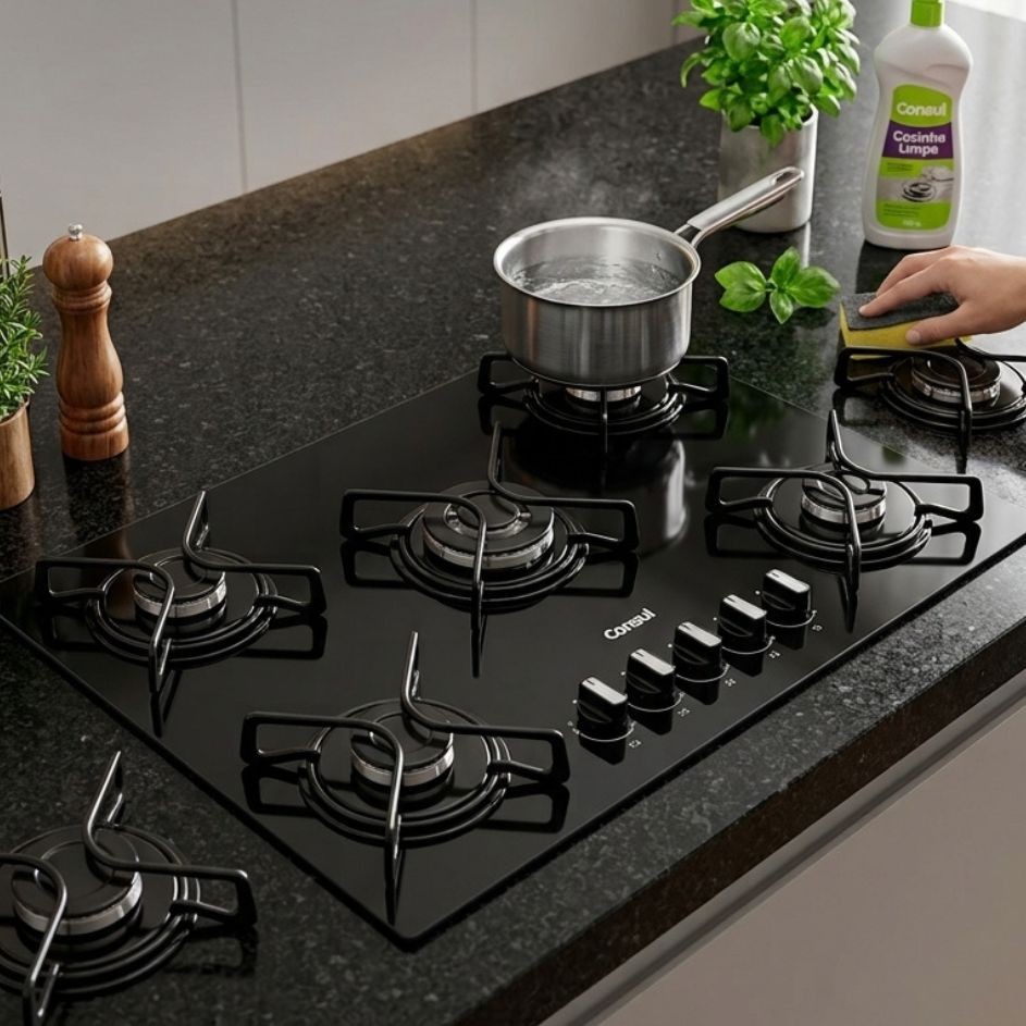 Cooktop 5 Bocas a Gás Consul Mesa de Vidro GLP Preto Superautomático CD075BE