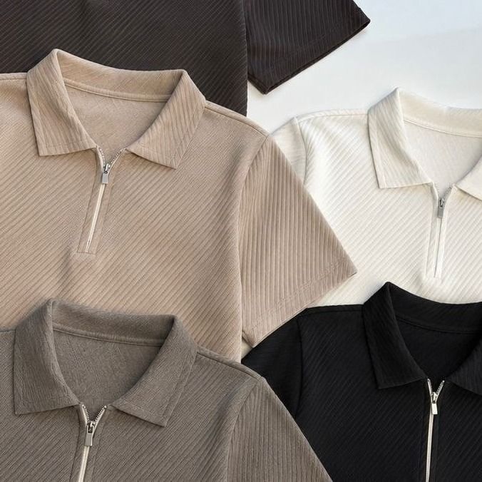 Kit 2 Camiseta Polo Manga Curta Com Ziper Masculina Canelada (M ao GG)