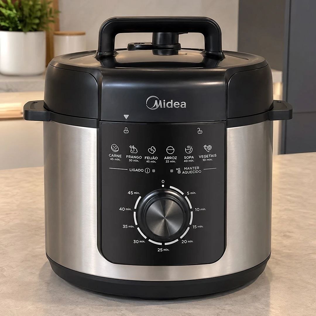 Panela De Pressão Mecânica Preta E Inox 4l Midea Cor Cinza 220V