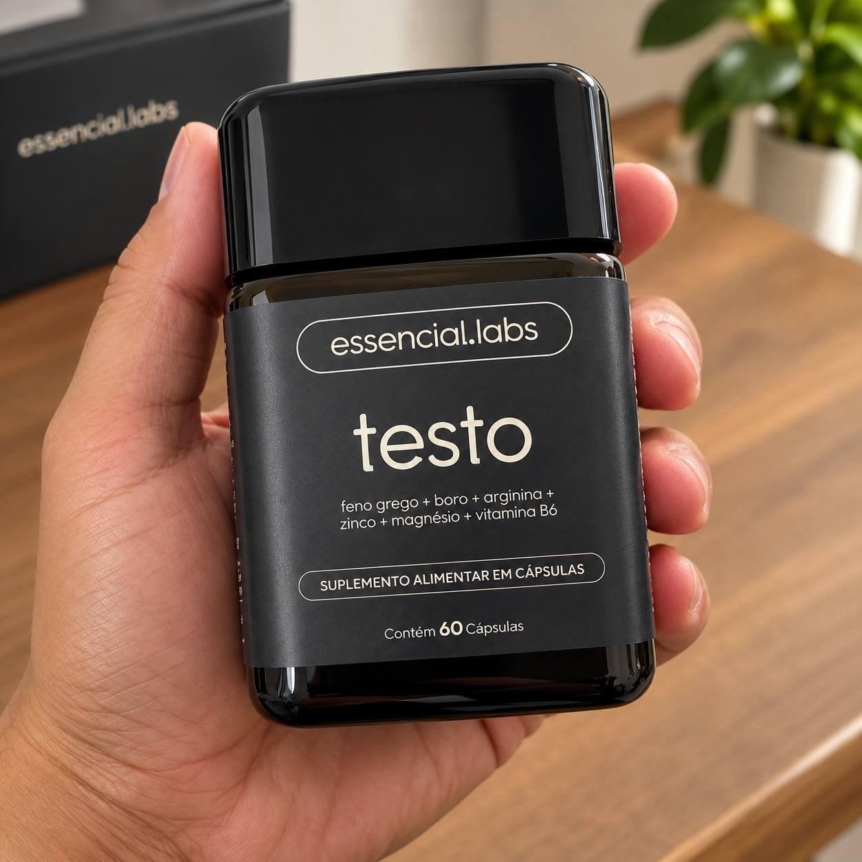TESTO ESSENCIAL - Fórmula Exclusiva com Feno Grego + Boro + Arginina + ZMA + Vitamina B6 - 60 cápsulas - Precursor da Testosterona