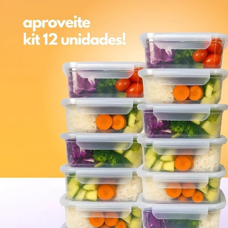 Kit com 12 Potes Marmita 750ml Reutilizável Freezer Microondas