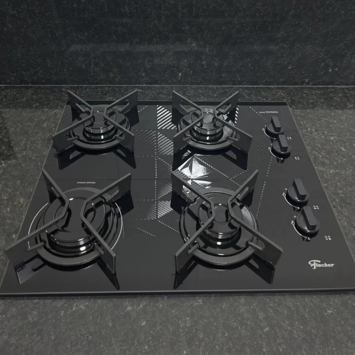 Cooktop Fit Line Fischer 4 Bocas Chama Rapida Trempe Iron Vidro