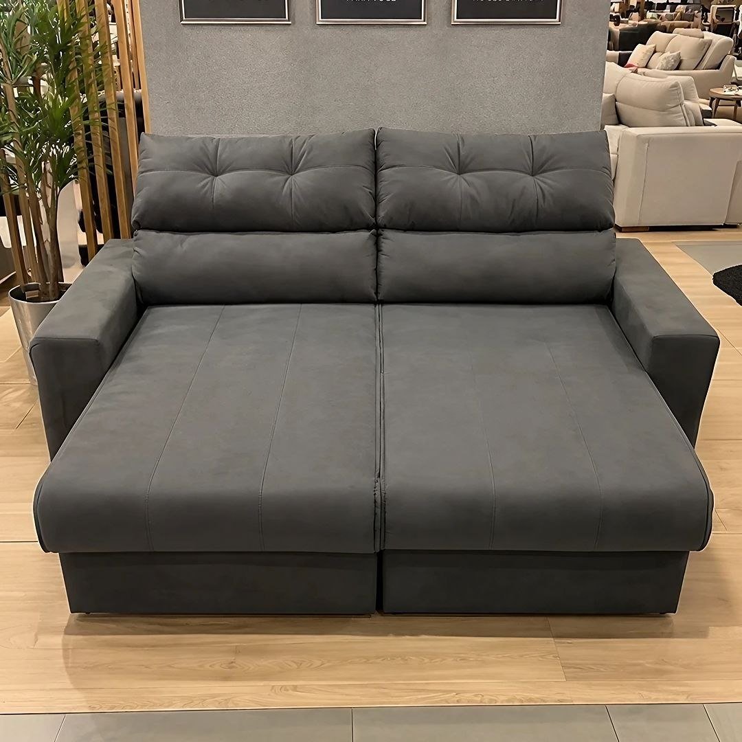 Sofá 3 Lugares Clean Retrátil Reclinável Cama Inbox - Cinza - Liso