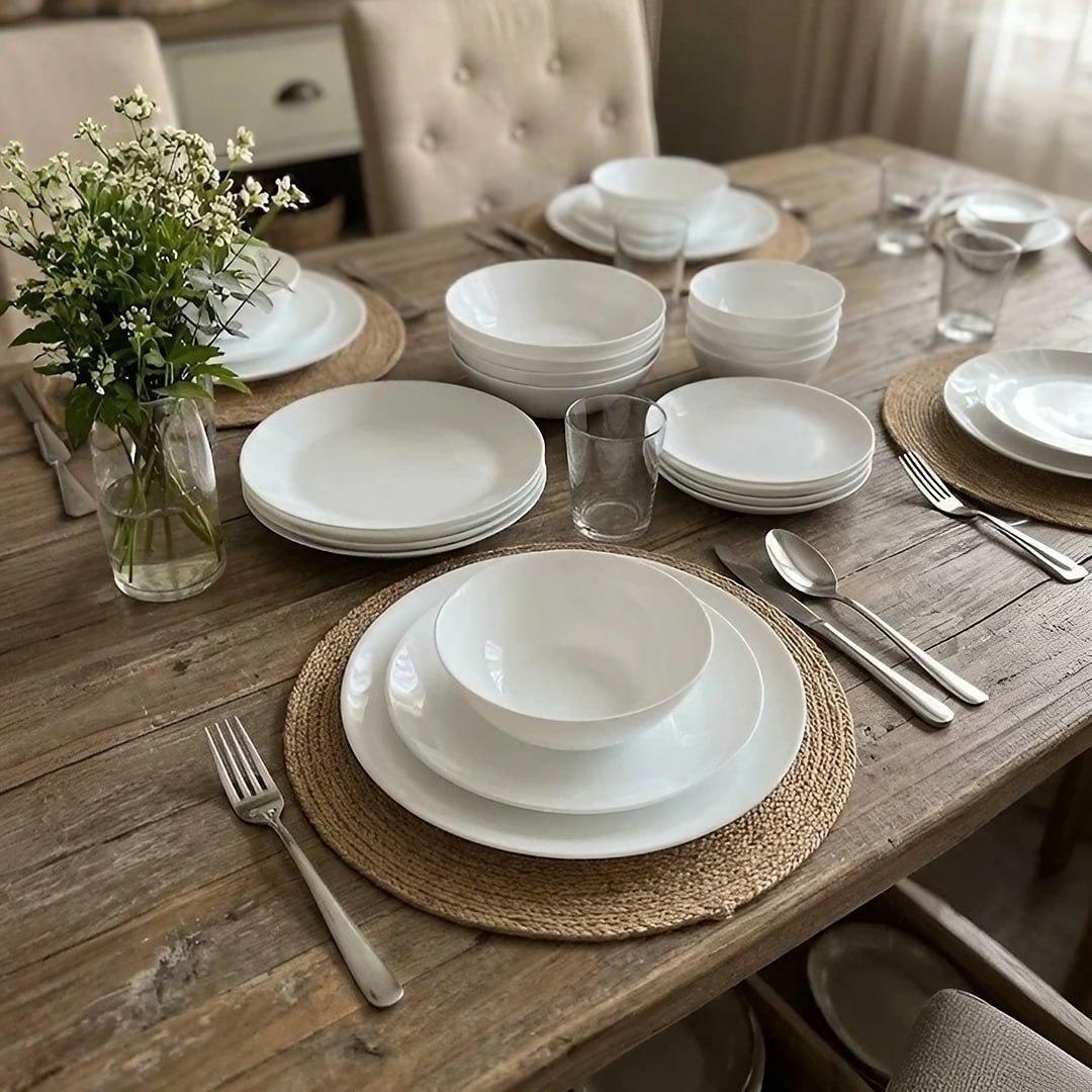 Aparelho Jogo Kit De Jantar 16 Peças Opalino Branco Pratos E Bowl Mesa Moderno Côncavo Resistente Sólar
