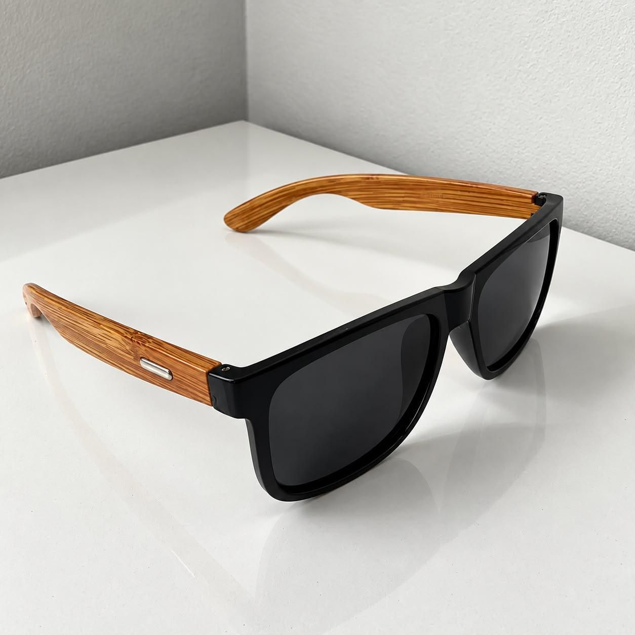 Óculos De Sol Quadrado Bambu Com Proteção Uv