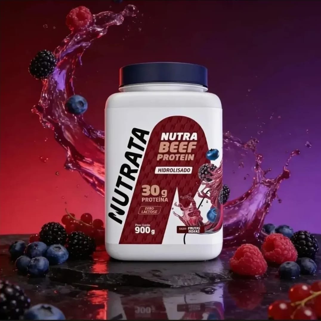 Proteína Nutrata Beef Protein 900g Pó Frutas Roxas