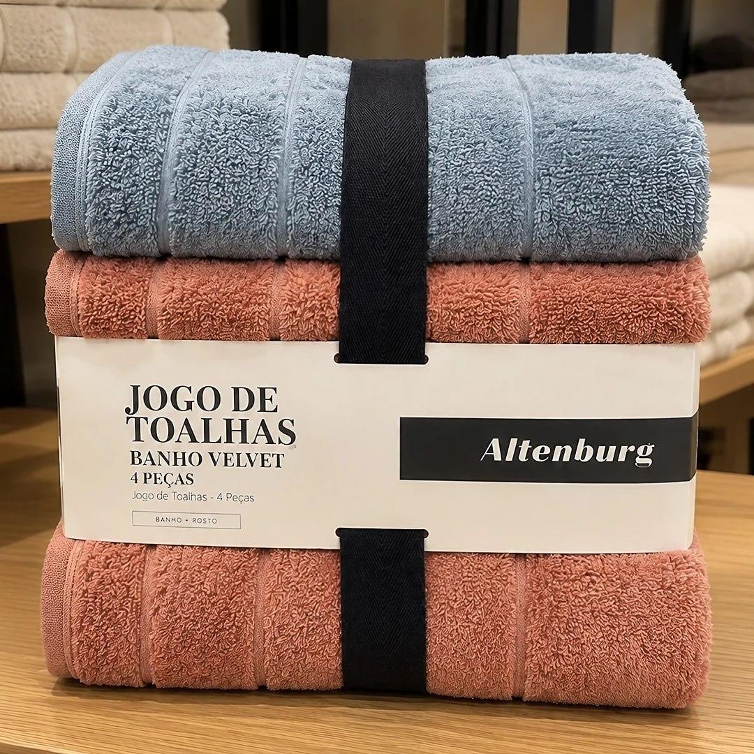 Jogo de Toalhas Banho Velvet 4 Peças Barra Aveludada Toque Macio Alta Absorção Antipiling Altenburg
