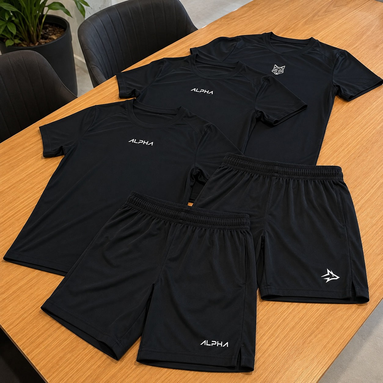 Kit 5 Peças All Black Dry 3 Camisetas E 2 Bermudas Alpha
