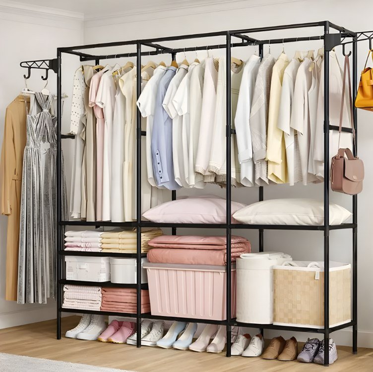 Guarda Roupa Dobrável Modular Cabideiro Triplo Closet Aberto Organizador De Roupas