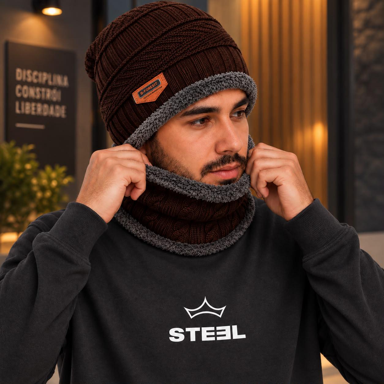 Kit Touca Gorro Lã Protetor De Pescoço