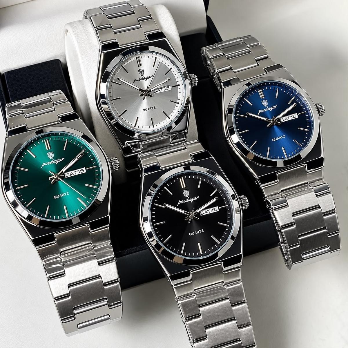 Relógio Masculino Luxo Poedagar Old Money Aço Quartzo Prata