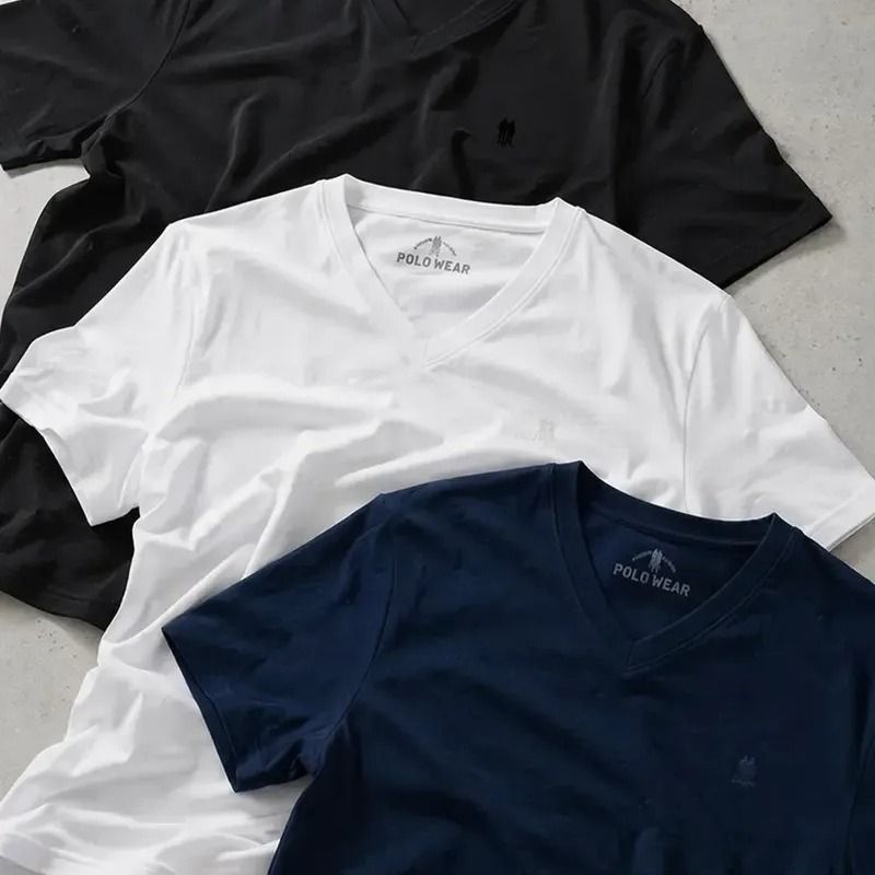 Kit com 3 Camisetas Gola V Polo Wear (P ao GG)