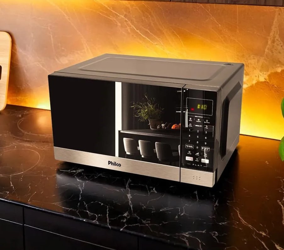 Micro-Ondas Philco 28L Preto Espelhado Flat PMO30F