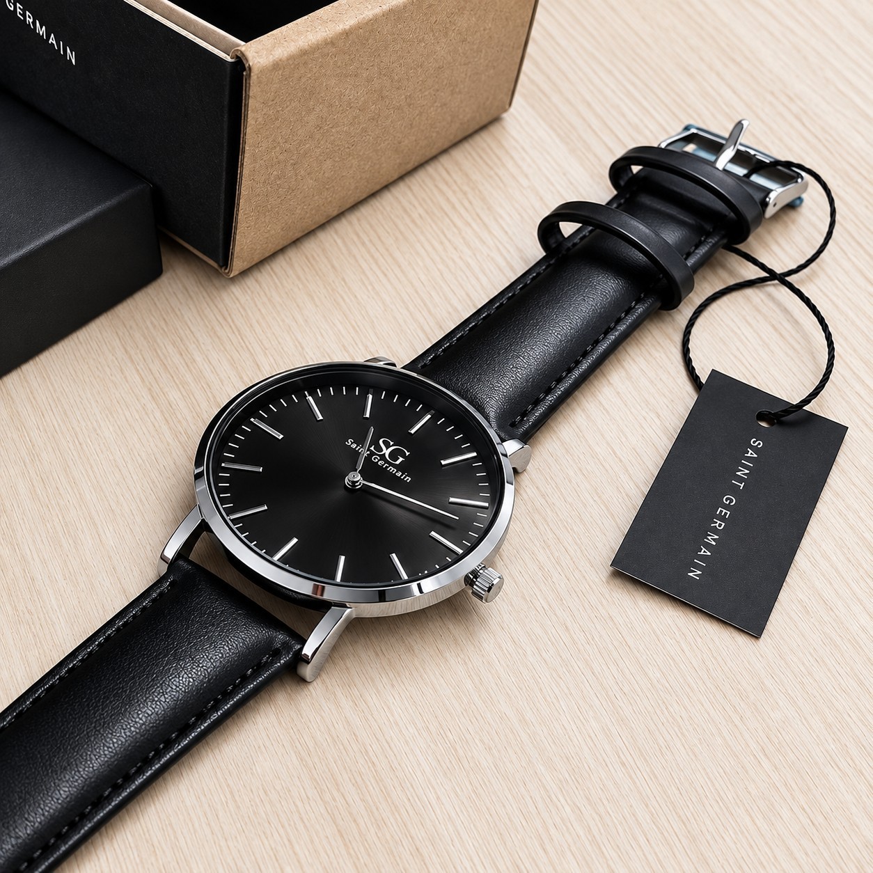 Relógio Masculino Saint Germain Murray Full Black de Couro Sintético Preto