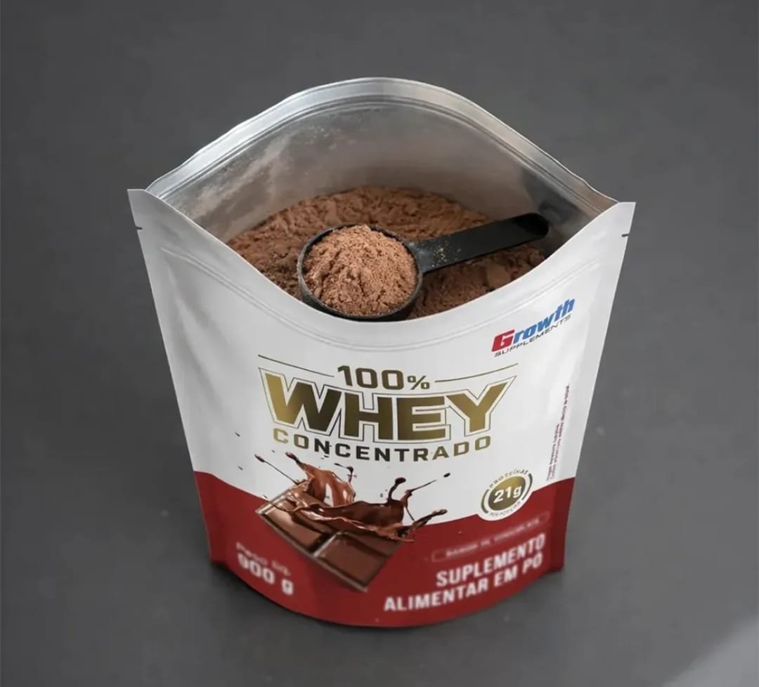 Whey protein Growth Supplements 100% Concentrado 900g em pó sabor Chocolate x 900g