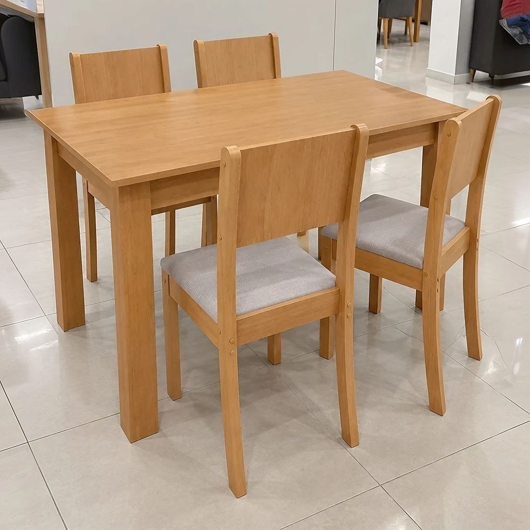 Conjunto Sala De Jantar Com 4 Cadeiras Grupo Lopas Easy Line Cor Amêndoa