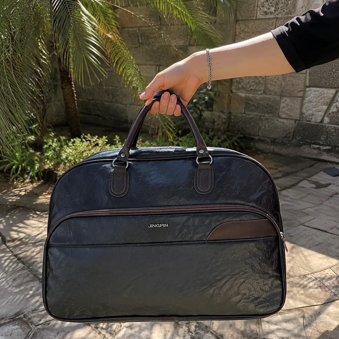 Bolsa Couro Grande De Viagem Resistente Preta Artestore