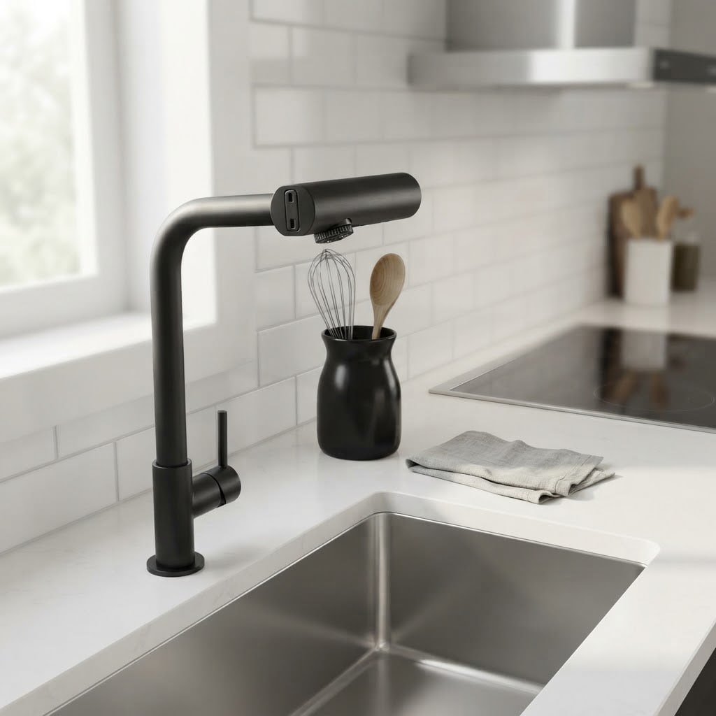 Torneira Cozinha Bancada Inox 304 Água Fria Bica Alta Gourmet 4 Modos
