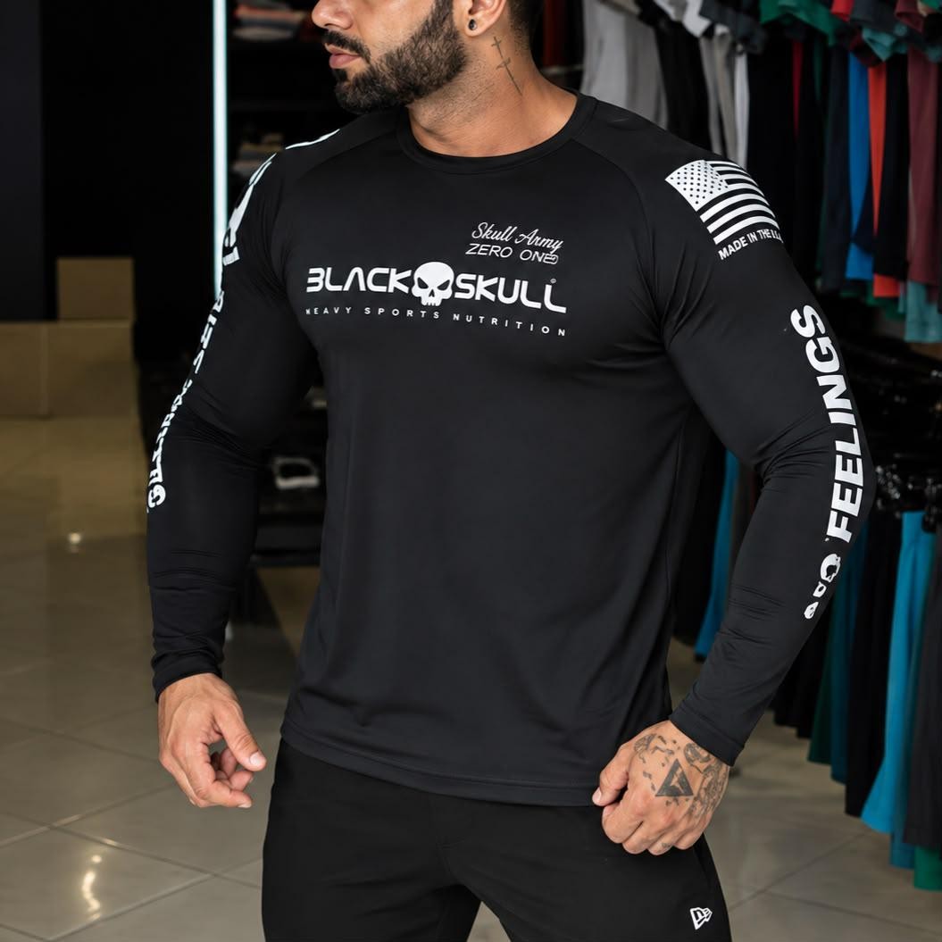 Camiseta Dry Fit Soldado Bope Manga Longa Black Skull (P ao XXG)
