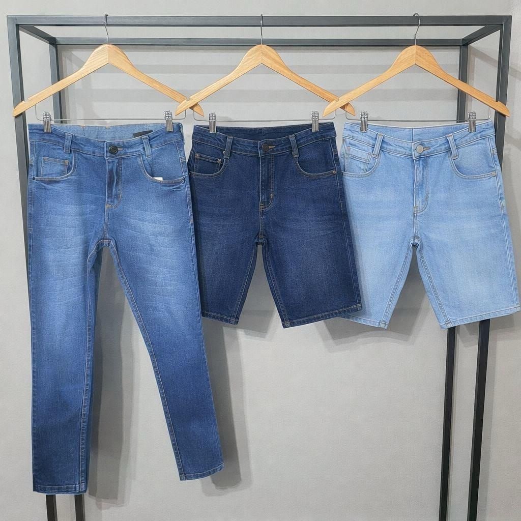 Kit 2 Bermuda Masculina Jeans E 1 Calça Jeans Skinny Lycra