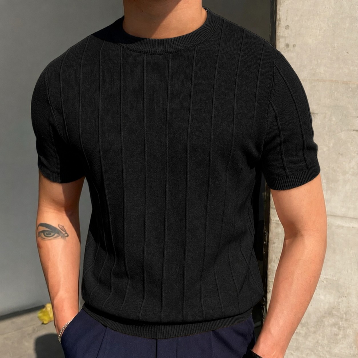 Blusa Masculina Básica Manga Curta Canelada Tricot Modal