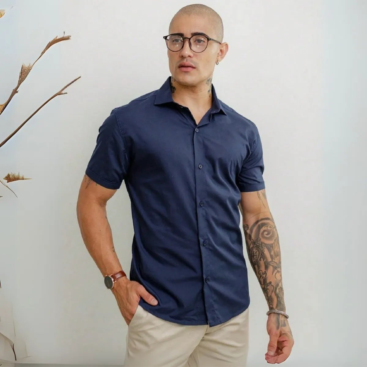 Camisa Social Masculina Gola Italiana Confortável