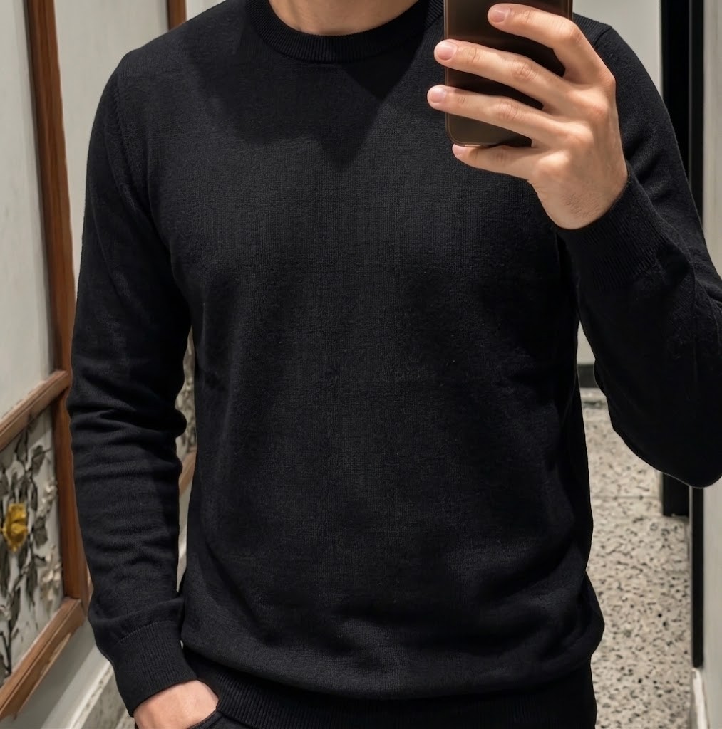 Suéter Dixen Masculino Tricot Crewneck Liso Preto (P ao GG)
