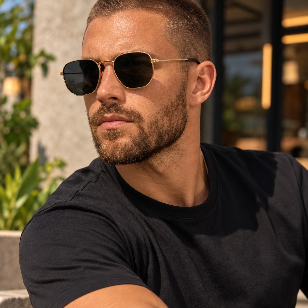 Óculos De Sol Da Moda Imediato Retro Armação Dourado Haste Dourado Desenho Dourado E Preto