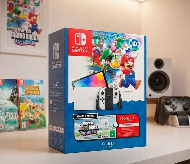 Bundle Nintendo Switch OLED + Super Mario Bros Wonder + 3 Meses de Assinatura Nintendo Switch Online ​