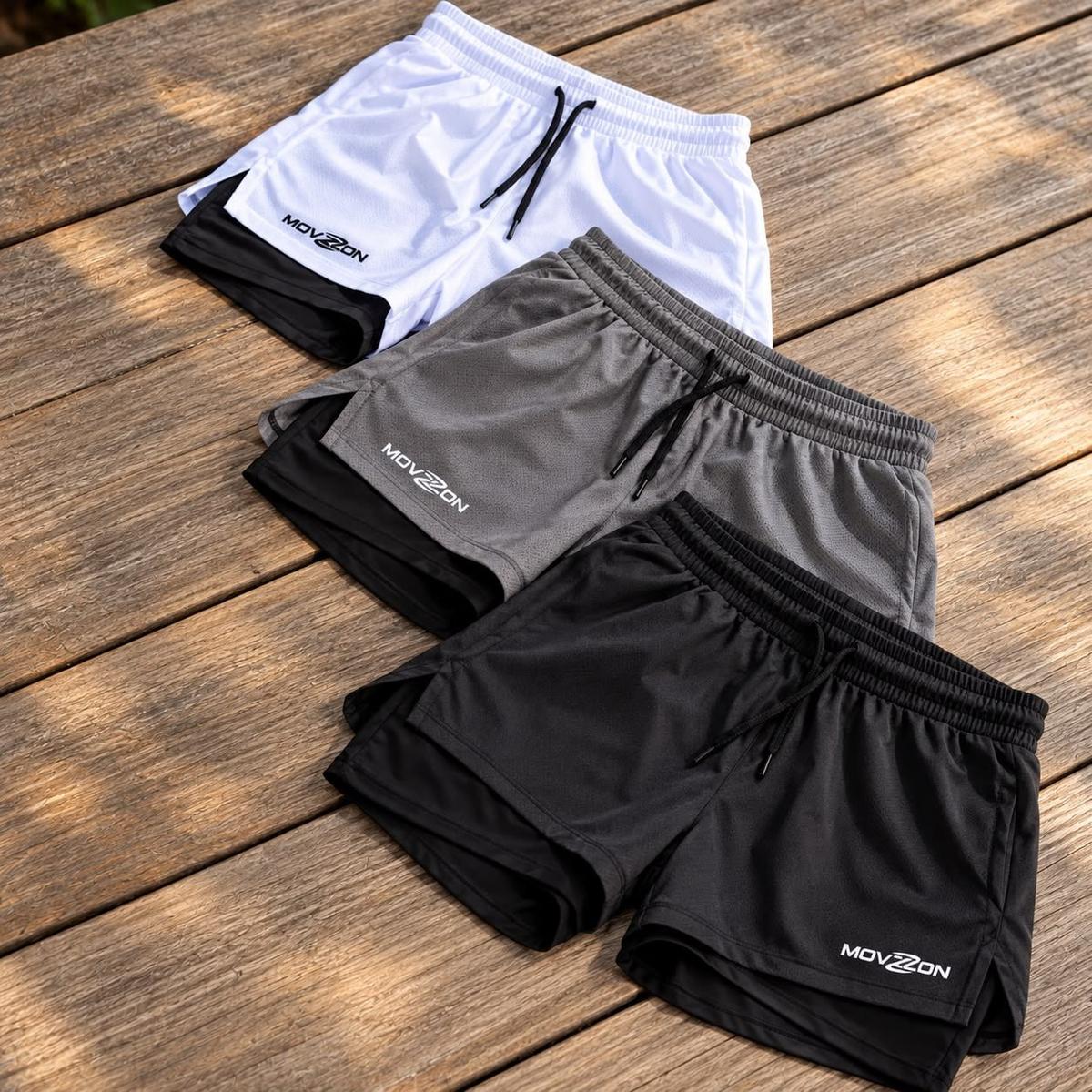 Kit 3 Shorts Masculino 2 Em 1 Dry Fit Academia Anti Odor