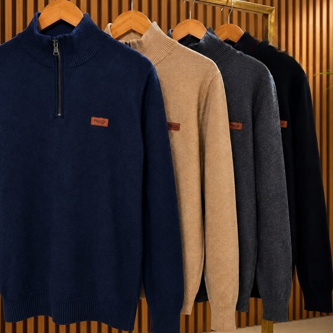 Suéter Masculino Zíper Gola Alta Red Nose Básico Inverno Preto (P ao G)