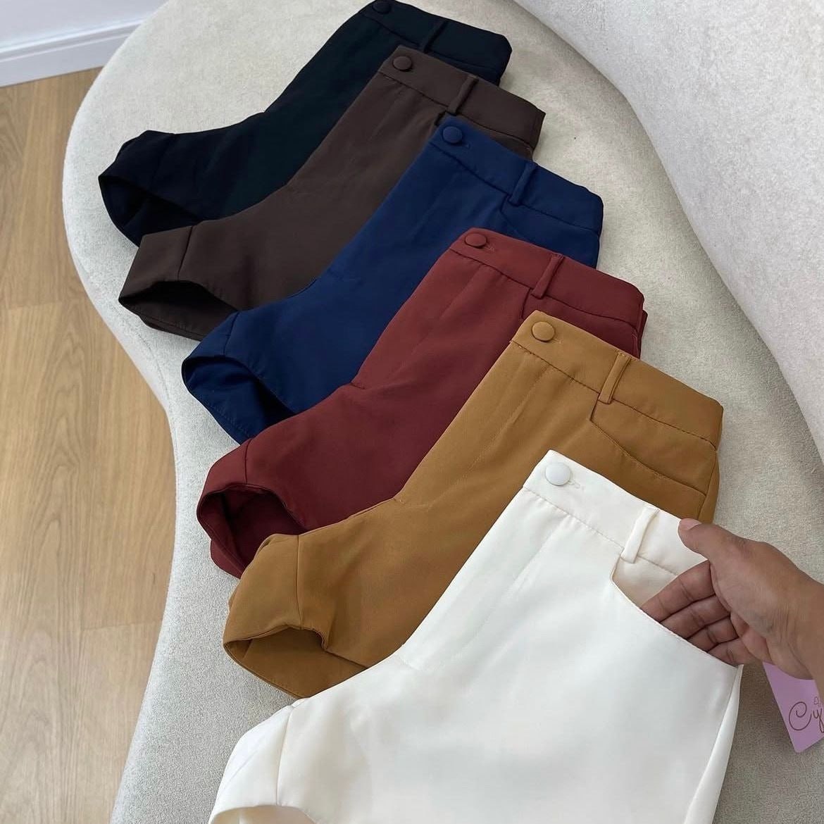 Shorts Alfaiataria Feminino Social Cintura Alta Bolsos Verão