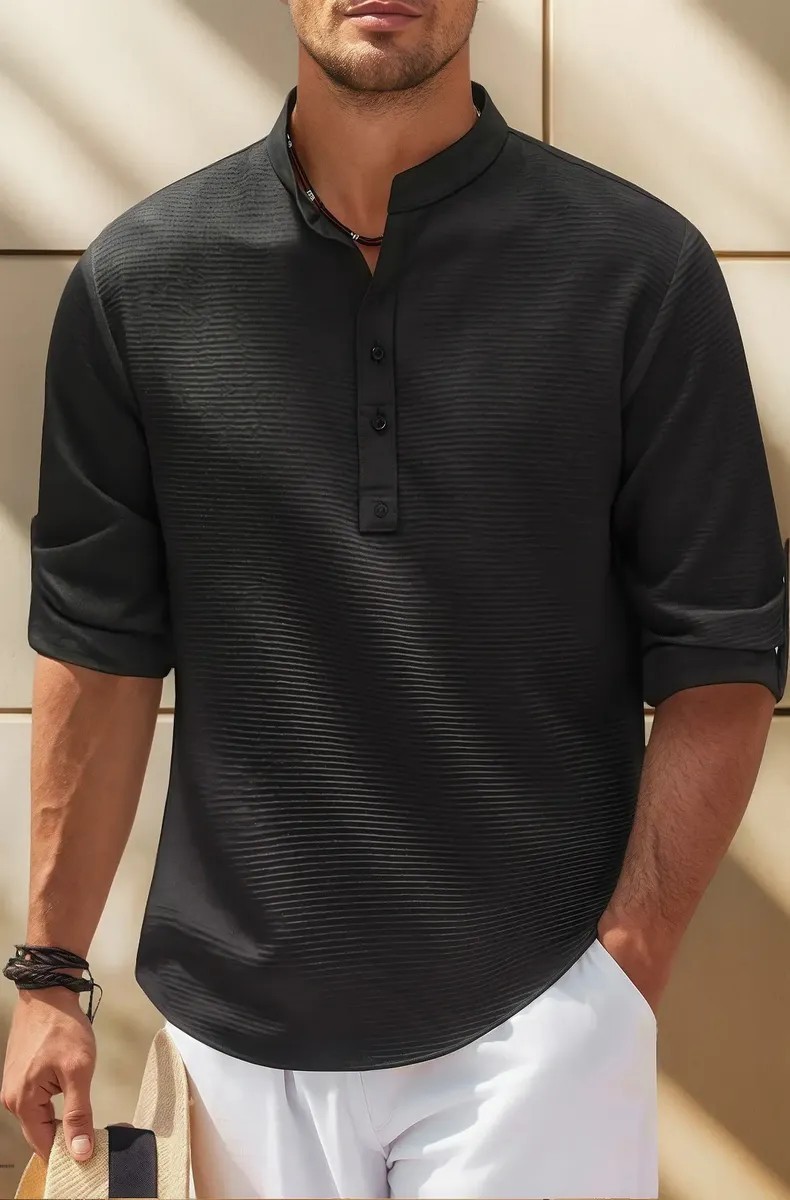 Camisa Casual Masculina Gola Padre De Manga Comprida Solta (P ao 3XL)