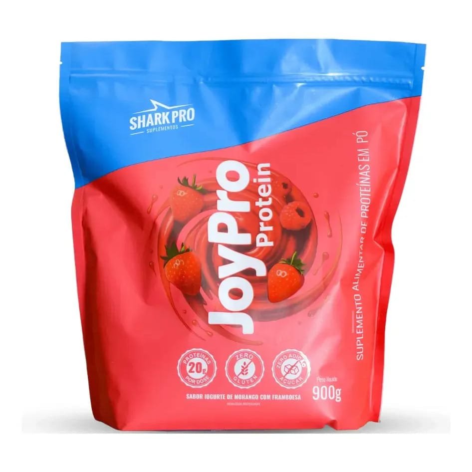 Whey Refil Joypro Shark Pro Proteína Soro Leite 900g Iogurte De Morango C/ Framboesa