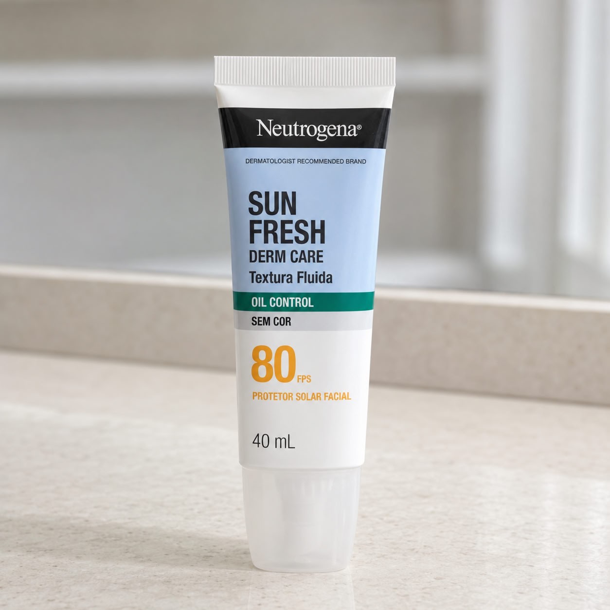 Neutrogena Sun Fresh Derm Care Oil Control Fluido, Sem Cor, FPS 80, 40mL