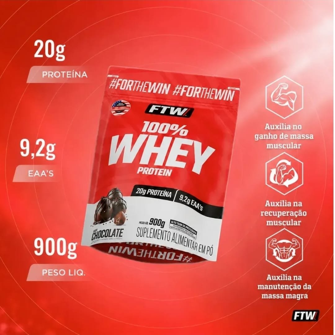 Whey Protein 100% Concentrado 900g Refil Sabor Chocolate - FTW
