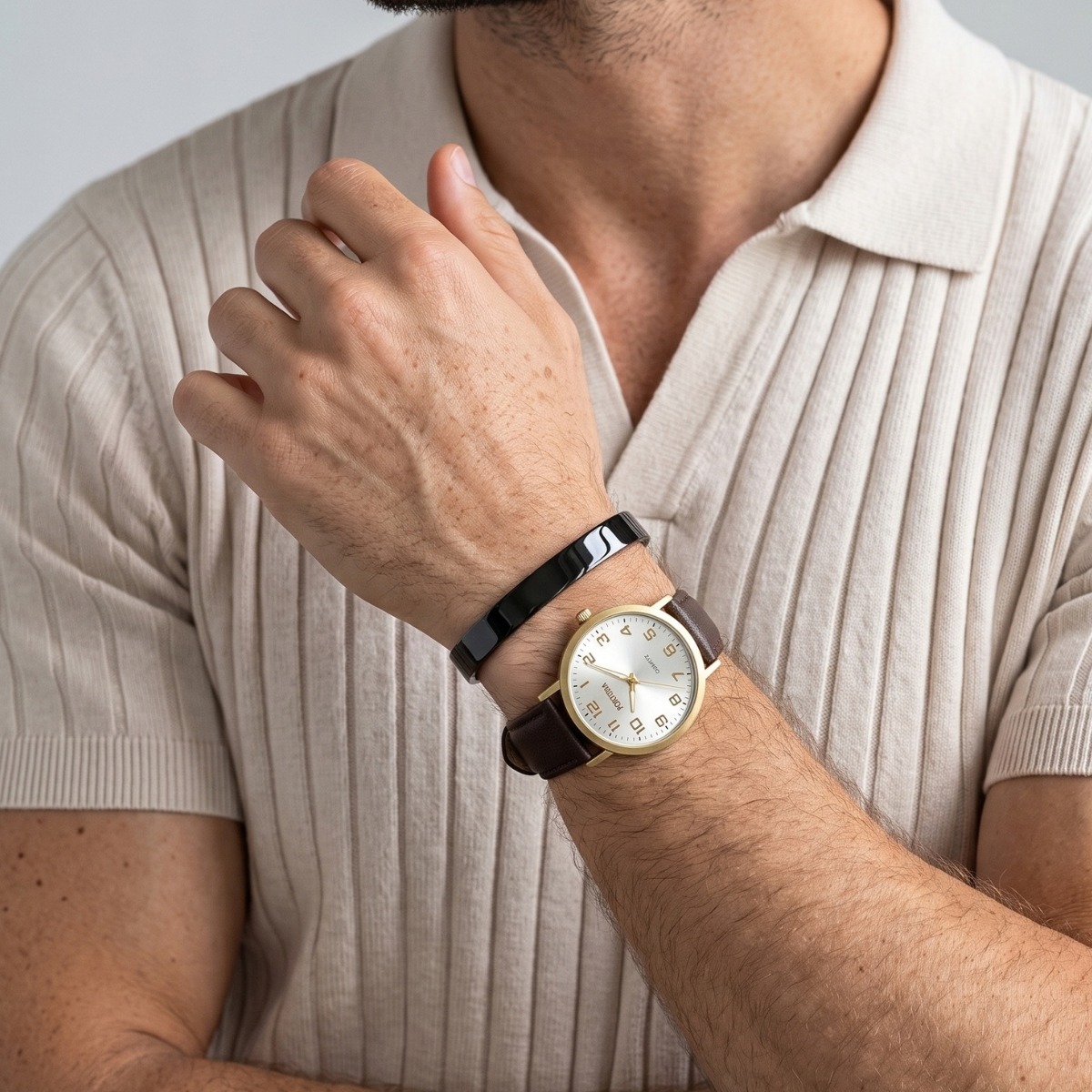 Relógio De Pulso Masculino Minimalista Old Money Fortuna Marrom Cx Dourada E Branco