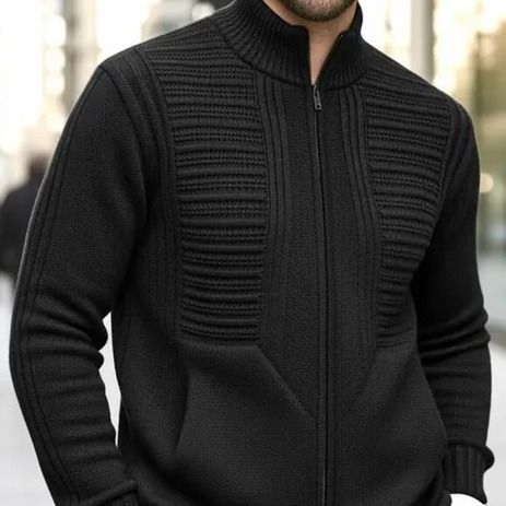 Jaqueta Masculina Zíper Bolsos Blusa De Frio Grossa Lã Trico (P ao GG)