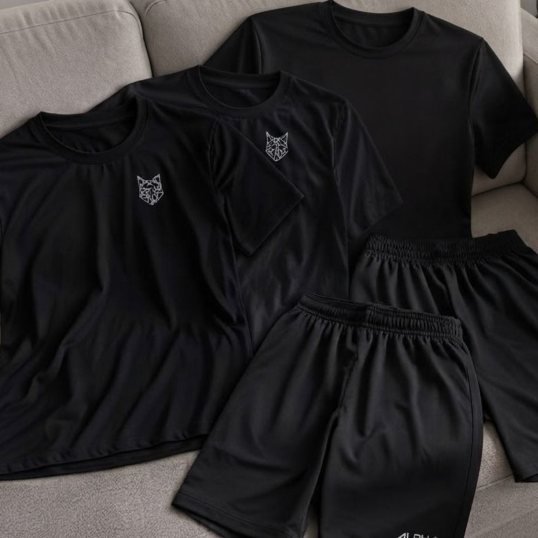 Kit 5 Peças All Black Dry 3 Camisetas E 2 Bermudas Alpha (P ao GG)