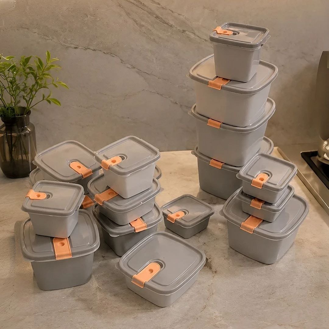 Conjunto de 12 Potes com Tampa Fixa e Trava, Plasútil